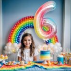 Balon din Folie Metalizata Embo, Figurina Cifra, Tema Aniversare 40 cm, Ambalaj Individual, Pai inclus, Umflare cu Aer sau Heliu, Multicolor, Cifra 6 - imagine 4