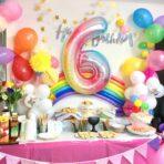 Balon din Folie Metalizata Embo, Figurina Cifra, Tema Aniversare 40 cm, Ambalaj Individual, Pai inclus, Umflare cu Aer sau Heliu, Multicolor, Cifra 6 - imagine 5