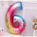 Balon din Folie Metalizata Embo, Figurina Cifra, Tema Aniversare 40 cm, Ambalaj Individual, Pai inclus, Umflare cu Aer sau Heliu, Multicolor, Cifra 6 - imagine 8