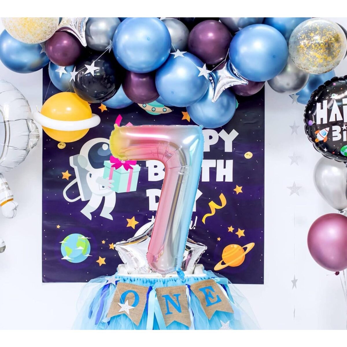 Balon din Folie Metalizata Embo, Figurina Cifra, Tema Aniversare 40 cm, Ambalaj Individual, Pai inclus, Umflare cu Aer sau Heliu, Multicolor, Cifra 7 - imagine 4