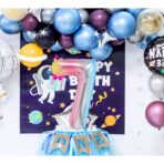 Balon din Folie Metalizata Embo, Figurina Cifra, Tema Aniversare 40 cm, Ambalaj Individual, Pai inclus, Umflare cu Aer sau Heliu, Multicolor, Cifra 7 - imagine 4