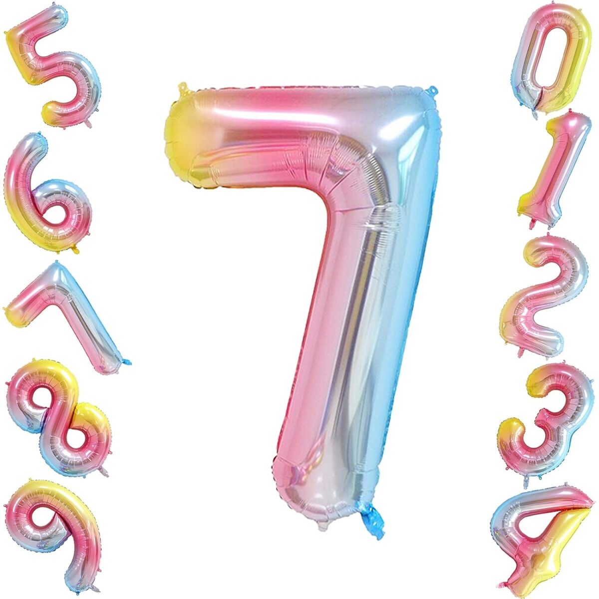 Balon din Folie Metalizata Embo, Figurina Cifra, Tema Aniversare 40 cm, Ambalaj Individual, Pai inclus, Umflare cu Aer sau Heliu, Multicolor, Cifra 7 - imagine 5