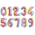 Balon din Folie Metalizata Embo, Figurina Cifra, Tema Aniversare 40 cm, Ambalaj Individual, Pai inclus, Umflare cu Aer sau Heliu, Multicolor, Cifra 7 - imagine 6