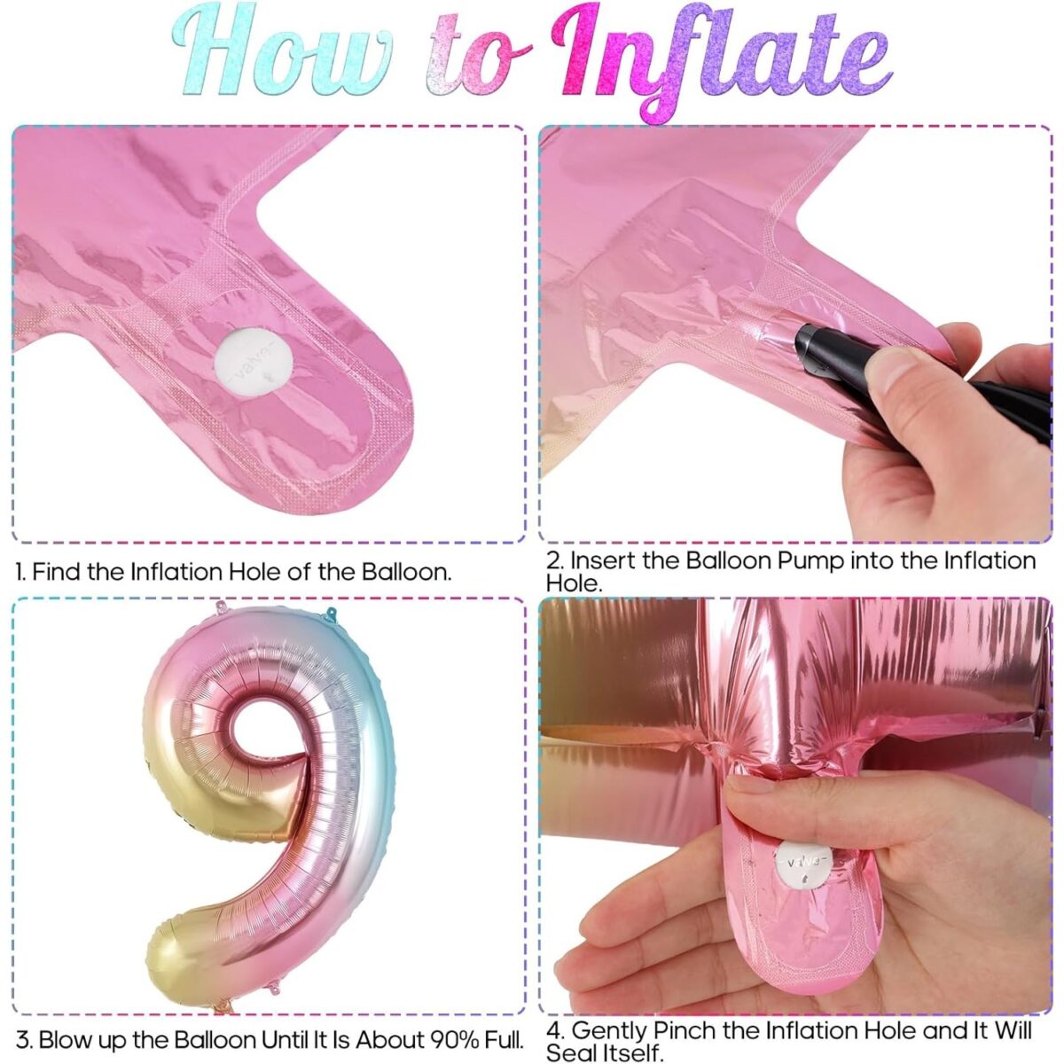 Balon din Folie Metalizata Embo, Figurina Cifra, Tema Aniversare 40 cm, Ambalaj Individual, Pai inclus, Umflare cu Aer sau Heliu, Multicolor, Cifra 9 - imagine 2