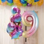 Balon din Folie Metalizata Embo, Figurina Cifra, Tema Aniversare 40 cm, Ambalaj Individual, Pai inclus, Umflare cu Aer sau Heliu, Multicolor, Cifra 9 - imagine 5