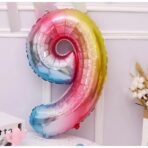 Balon din Folie Metalizata Embo, Figurina Cifra, Tema Aniversare 40 cm, Ambalaj Individual, Pai inclus, Umflare cu Aer sau Heliu, Multicolor, Cifra 9 - imagine 7