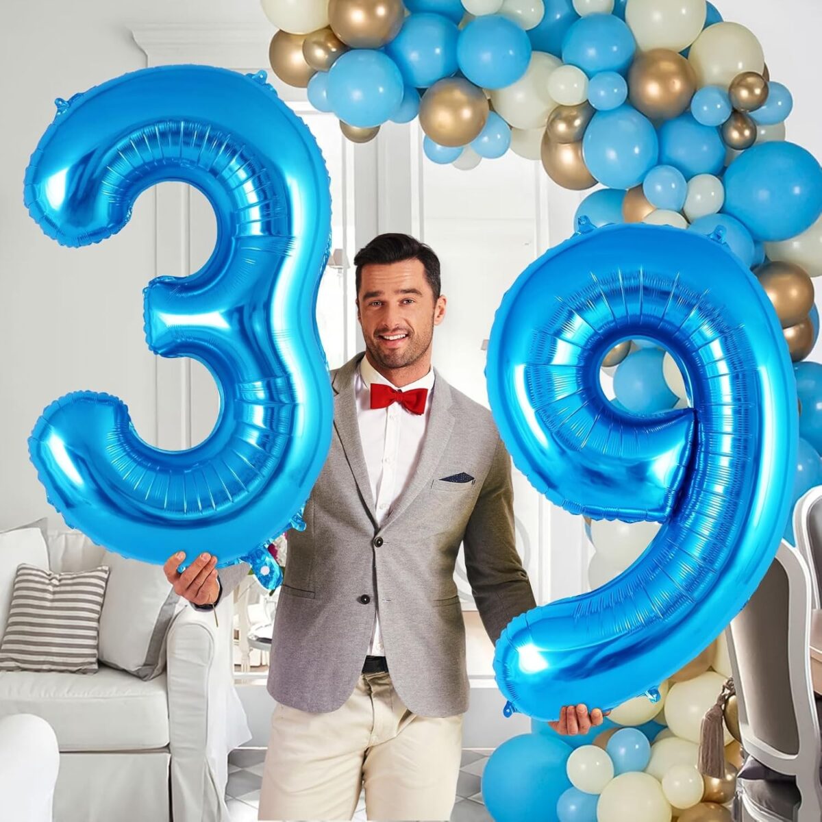 Balon din Folie Metalizata Embo, Figurina Cifra, Tema Aniversare 40 cm, Ambalaj Individual, Pai inclus, Umflare cu Aer sau Heliu, Albastru, Cifra 9 - imagine 3