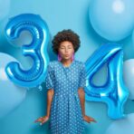 Balon din Folie Metalizata Embo, Figurina Cifra, Tema Aniversare 40 cm, Ambalaj Individual, Pai inclus, Umflare cu Aer sau Heliu, Albastru, Cifra 4 - imagine 3