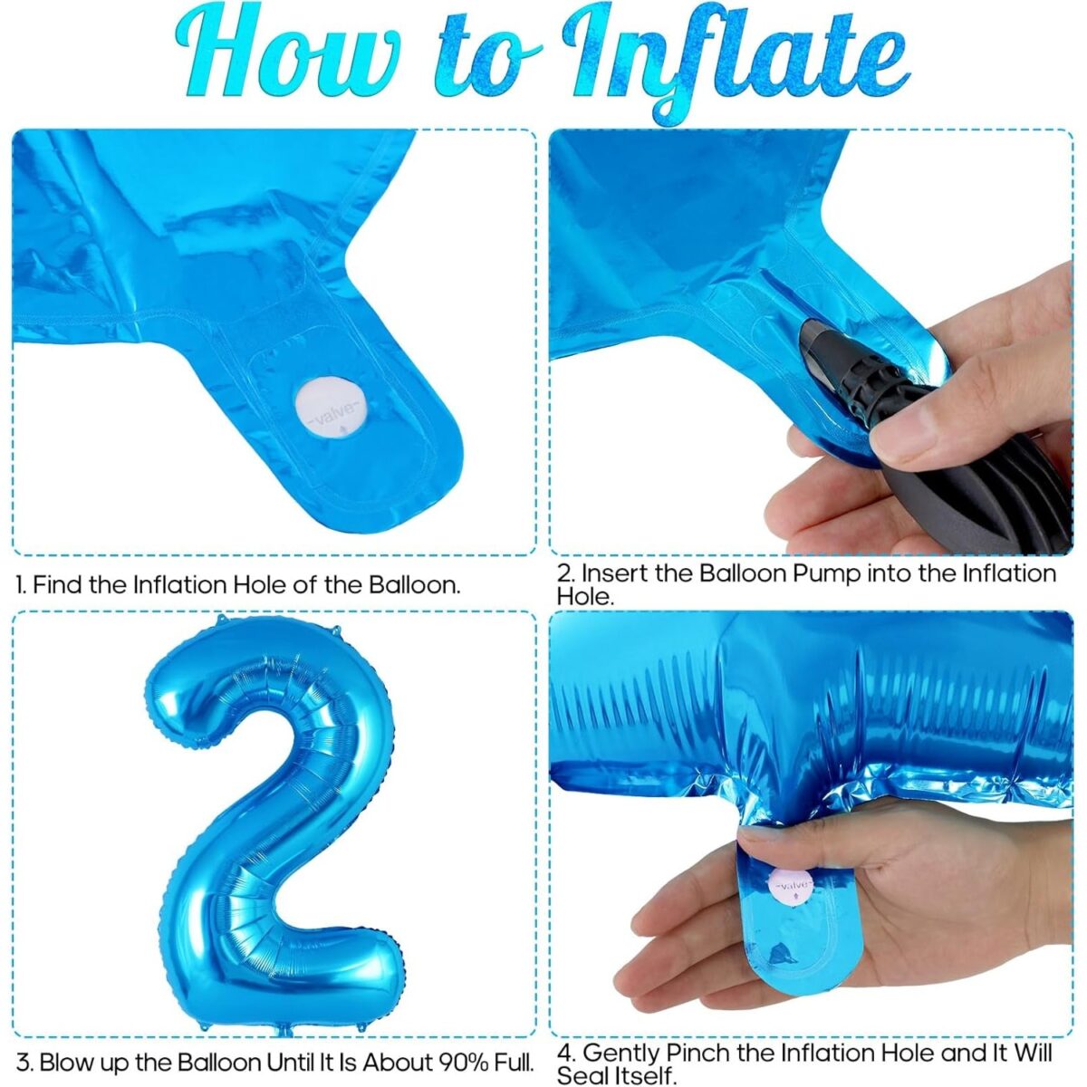 Balon din Folie Metalizata Embo, Figurina Cifra, Tema Aniversare 40 cm, Ambalaj Individual, Pai inclus, Umflare cu Aer sau Heliu, Albastru, Cifra 2 - imagine 2