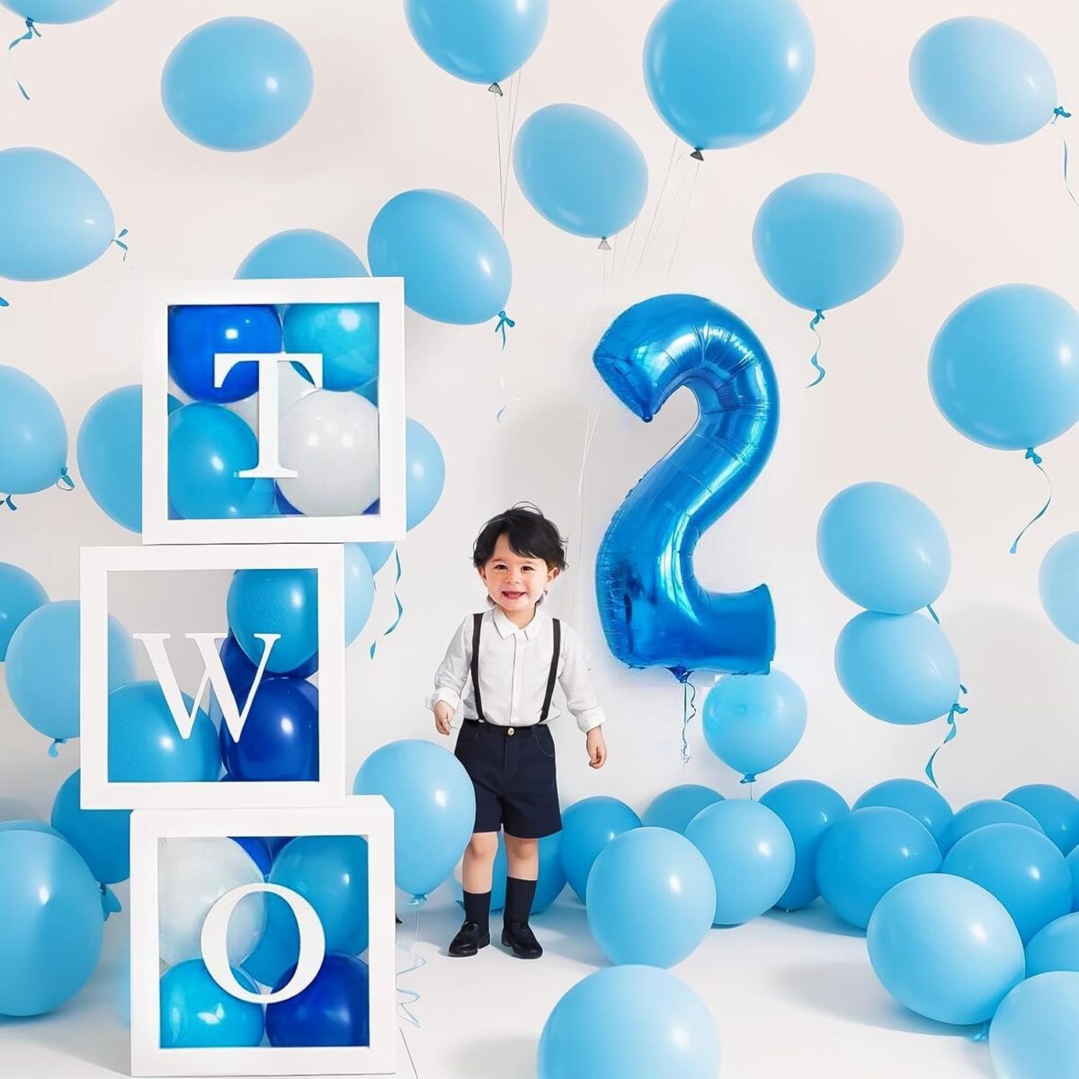 Balon din Folie Metalizata Embo, Figurina Cifra, Tema Aniversare 40 cm, Ambalaj Individual, Pai inclus, Umflare cu Aer sau Heliu, Albastru, Cifra 2 - imagine 4