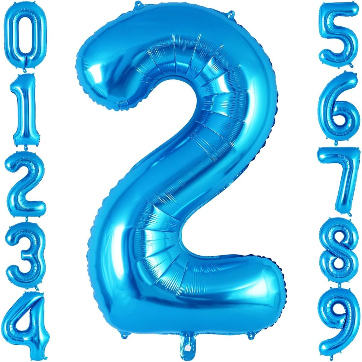 Balon din Folie Metalizata Embo, Figurina Cifra, Tema Aniversare 40 cm, Ambalaj Individual, Pai inclus, Umflare cu Aer sau Heliu, Albastru, Cifra 2 - imagine 6