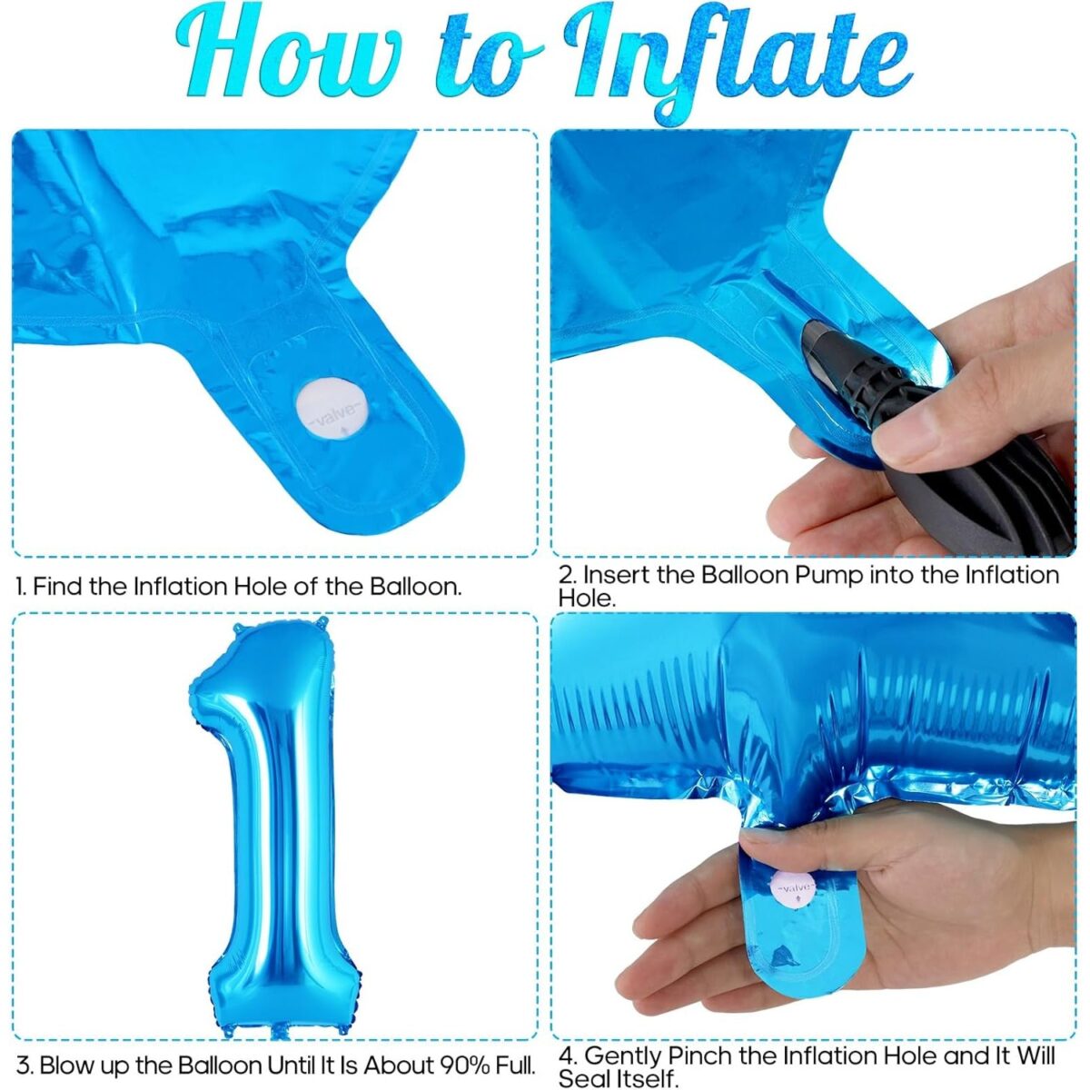 Balon din Folie Metalizata Embo, Figurina Cifra, Tema Aniversare 40 cm, Ambalaj Individual, Pai inclus, Umflare cu Aer sau Heliu, Albastru, Cifra 1 - imagine 2