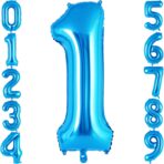 Balon din Folie Metalizata Embo, Figurina Cifra, Tema Aniversare 40 cm, Ambalaj Individual, Pai inclus, Umflare cu Aer sau Heliu, Albastru, Cifra 1 - imagine 6