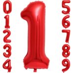 Balon din Folie Metalizata Embo, Figurina Cifra, Tema Aniversare 40 cm, Ambalaj Individual, Pai inclus, Umflare cu Aer sau Heliu, Rosu, Cifra 1 - imagine 4