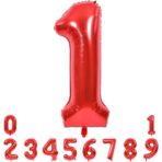 Balon din Folie Metalizata Embo, Figurina Cifra, Tema Aniversare 40 cm, Ambalaj Individual, Pai inclus, Umflare cu Aer sau Heliu, Rosu, Cifra 1 - imagine 12