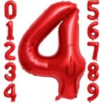 Balon din Folie Metalizata Embo, Figurina Cifra, Tema Aniversare 40 cm, Ambalaj Individual, Pai inclus, Umflare cu Aer sau Heliu, Rosu, Cifra 4 - imagine 4
