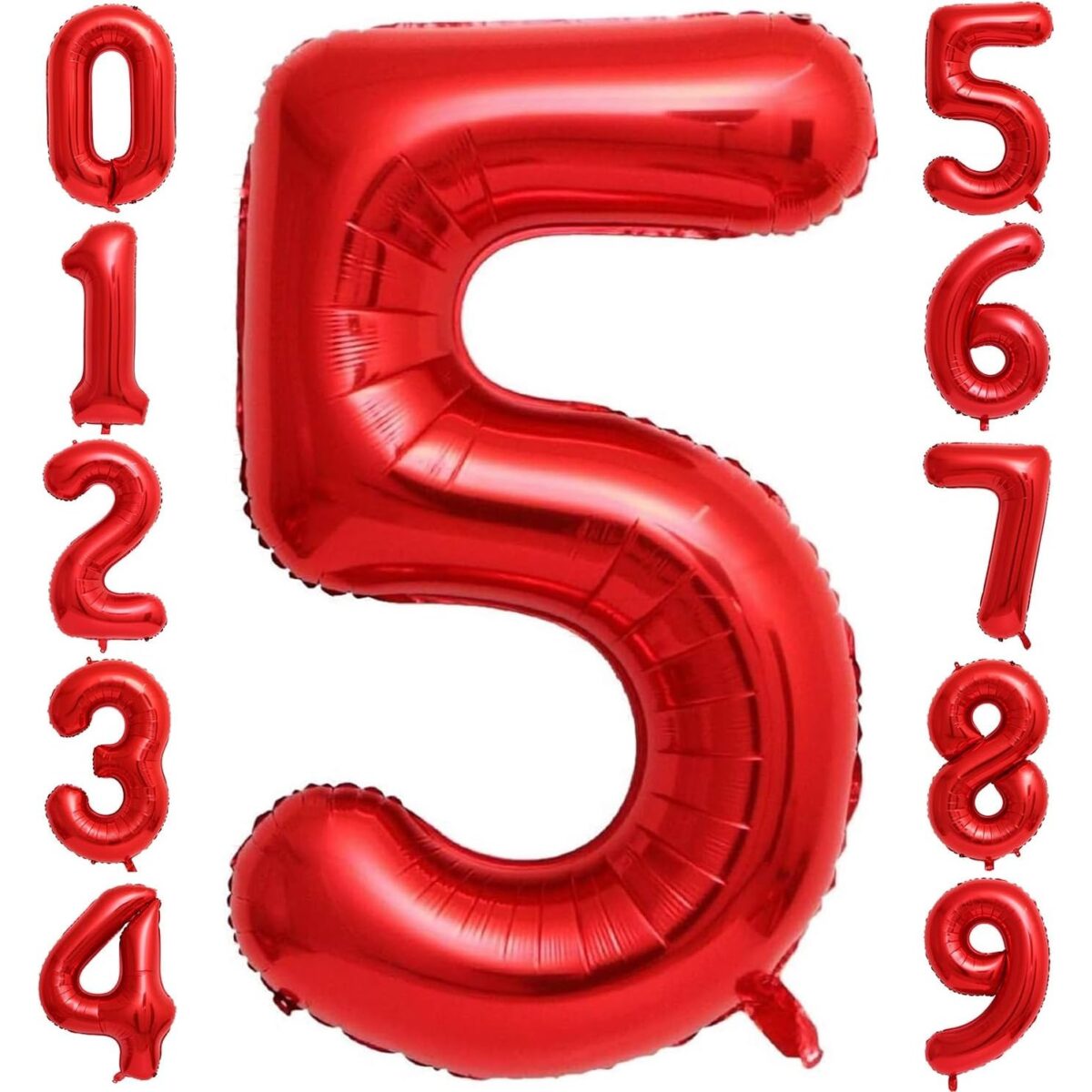 Balon din Folie Metalizata Embo, Figurina Cifra, Tema Aniversare 40 cm, Ambalaj Individual, Pai inclus, Umflare cu Aer sau Heliu, Rosu, Cifra 5 - imagine 4