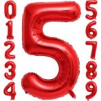 Balon din Folie Metalizata Embo, Figurina Cifra, Tema Aniversare 40 cm, Ambalaj Individual, Pai inclus, Umflare cu Aer sau Heliu, Rosu, Cifra 5 - imagine 4
