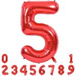 Balon din Folie Metalizata Embo, Figurina Cifra, Tema Aniversare 40 cm, Ambalaj Individual, Pai inclus, Umflare cu Aer sau Heliu, Rosu, Cifra 5 - imagine 8