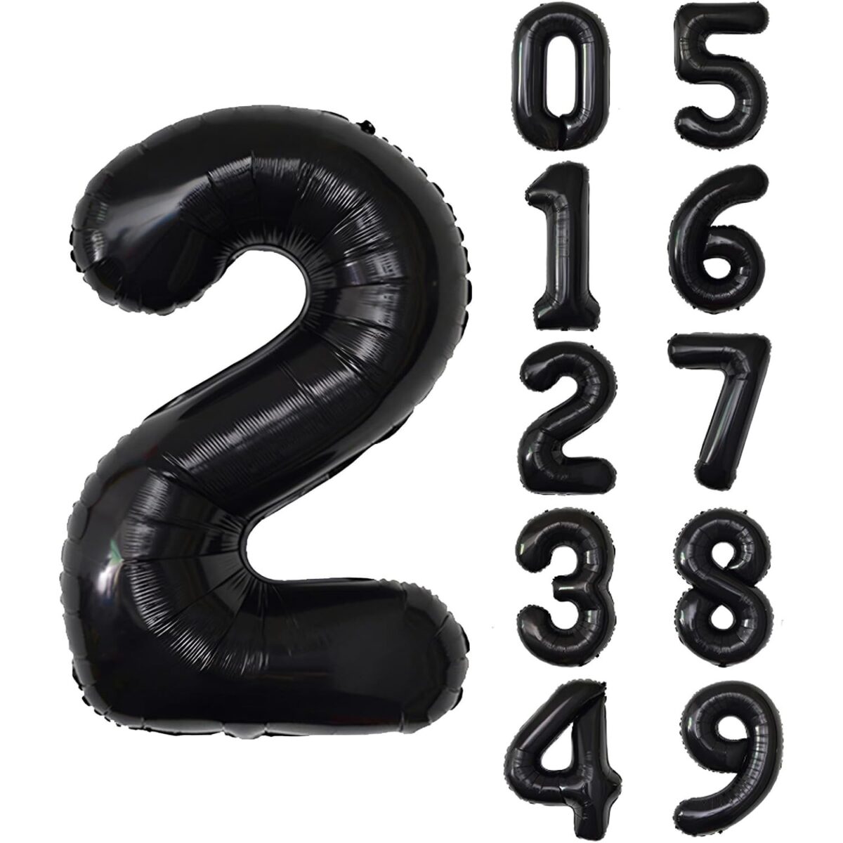 Balon din Folie Metalizata, Embo, Figurina Cifra, Tema Aniversare 40 cm, Ambalaj Individual, Pai inclus, Umflare cu Aer sau Heliu, Negru, Cifra 2 - imagine 3