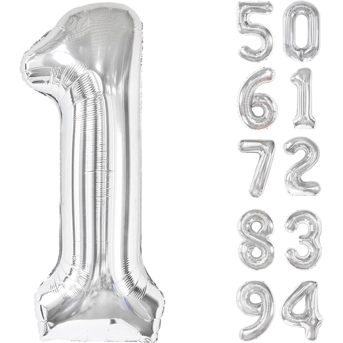 Balon din Folie Metalizata, Embo, Figurina Cifra, Tema Aniversare 40 cm, Ambalaj Individual, Pai inclus, Umflare cu Aer sau Heliu, Argintiu, Cifra 1 - imagine 8