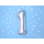 Balon din Folie Metalizata, Embo, Figurina Cifra, Tema Aniversare 40 cm, Ambalaj Individual, Pai inclus, Umflare cu Aer sau Heliu, Argintiu, Cifra 1 - imagine 10