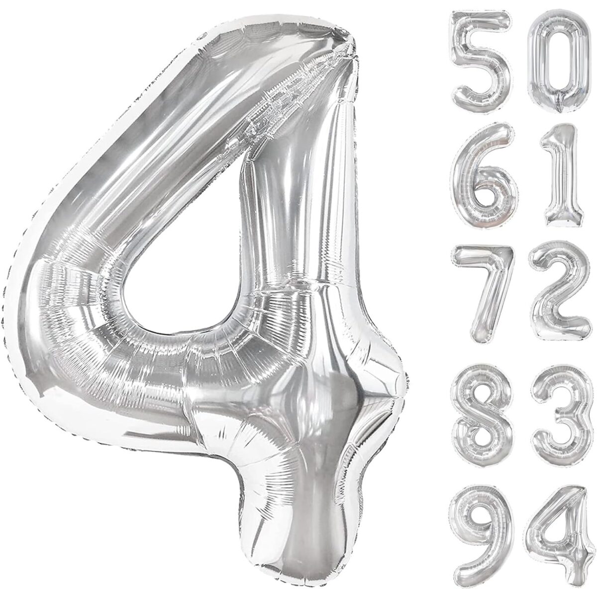 Balon din Folie Metalizata, Embo, Figurina Cifra, Tema Aniversare 40 cm, Ambalaj Individual, Pai inclus, Umflare cu Aer sau Heliu, Argintiu, Cifra 4 - imagine 9