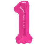 Balon din Folie Metalizata Embo, Figurina Cifra, Tema Aniversare 40 cm, Ambalaj Individual, Pai inclus, Umflare cu Aer sau Heliu, Roz, Cifra 1 - imagine 3