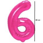 Balon din Folie Metalizata Embo, Figurina Cifra, Tema Aniversare 40 cm, Ambalaj Individual, Pai inclus, Umflare cu Aer sau Heliu, Roz, Cifra 6 - imagine 2