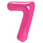 Balon din Folie Metalizata Embo, Figurina Cifra, Tema Aniversare 40 cm, Ambalaj Individual, Pai inclus, Umflare cu Aer sau Heliu, Roz, Cifra 7 - imagine 3