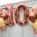 Balon din Folie Metalizata Embo, Figurina Cifra, Tema Aniversare 40 cm, Ambalaj Individual, Pai inclus, Umflare cu Aer sau Heliu, Rose Gold, Cifra 1 - imagine 2