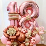 Balon din Folie Metalizata Embo, Figurina Cifra, Tema Aniversare 40 cm, Ambalaj Individual, Pai inclus, Umflare cu Aer sau Heliu, Rose Gold, Cifra 1 - imagine 4