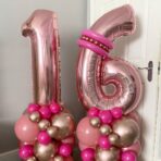 Balon din Folie Metalizata Embo, Figurina Cifra, Tema Aniversare 40 cm, Ambalaj Individual, Pai inclus, Umflare cu Aer sau Heliu, Rose Gold, Cifra 1 - imagine 5