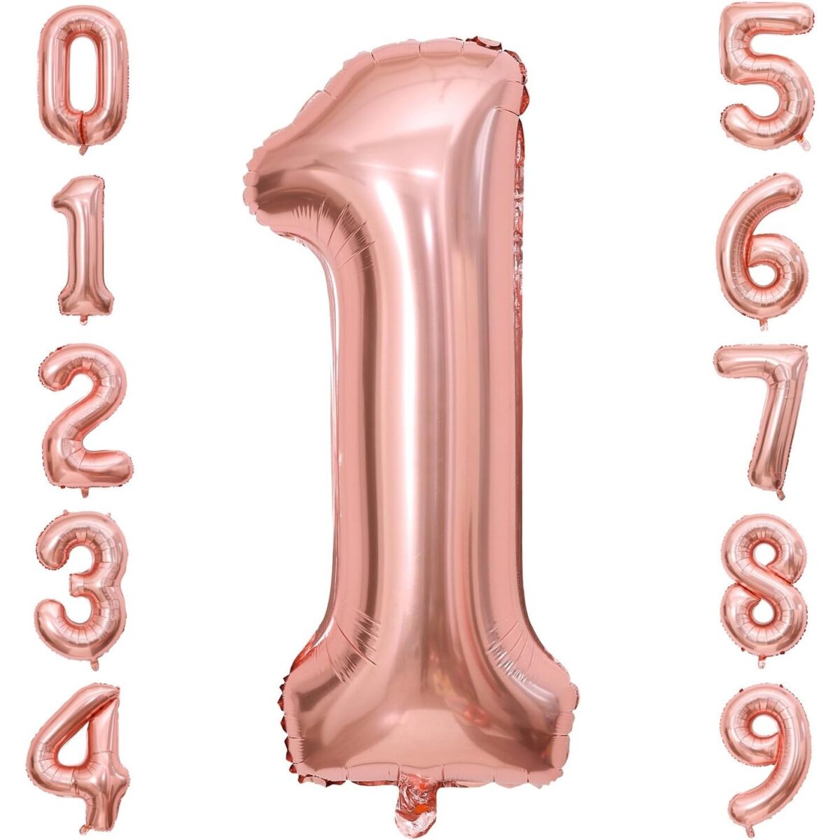 Balon din Folie Metalizata Embo, Figurina Cifra, Tema Aniversare 40 cm, Ambalaj Individual, Pai inclus, Umflare cu Aer sau Heliu, Rose Gold, Cifra 1 - imagine 6