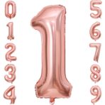 Balon din Folie Metalizata Embo, Figurina Cifra, Tema Aniversare 40 cm, Ambalaj Individual, Pai inclus, Umflare cu Aer sau Heliu, Rose Gold, Cifra 1 - imagine 6