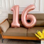 Balon din Folie Metalizata Embo, Figurina Cifra, Tema Aniversare 40 cm, Ambalaj Individual, Pai inclus, Umflare cu Aer sau Heliu, Rose Gold, Cifra 1 - imagine 9