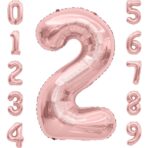 Balon din Folie Metalizata Embo, Figurina Cifra, Tema Aniversare 40 cm, Ambalaj Individual, Pai inclus, Umflare cu Aer sau Heliu, Rose Gold, Cifra 2 - imagine 5