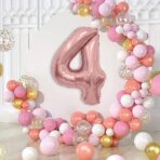 Balon din Folie Metalizata Embo, Figurina Cifra, Tema Aniversare 40 cm, Ambalaj Individual, Pai inclus, Umflare cu Aer sau Heliu, Rose Gold, Cifra 4 - imagine 2