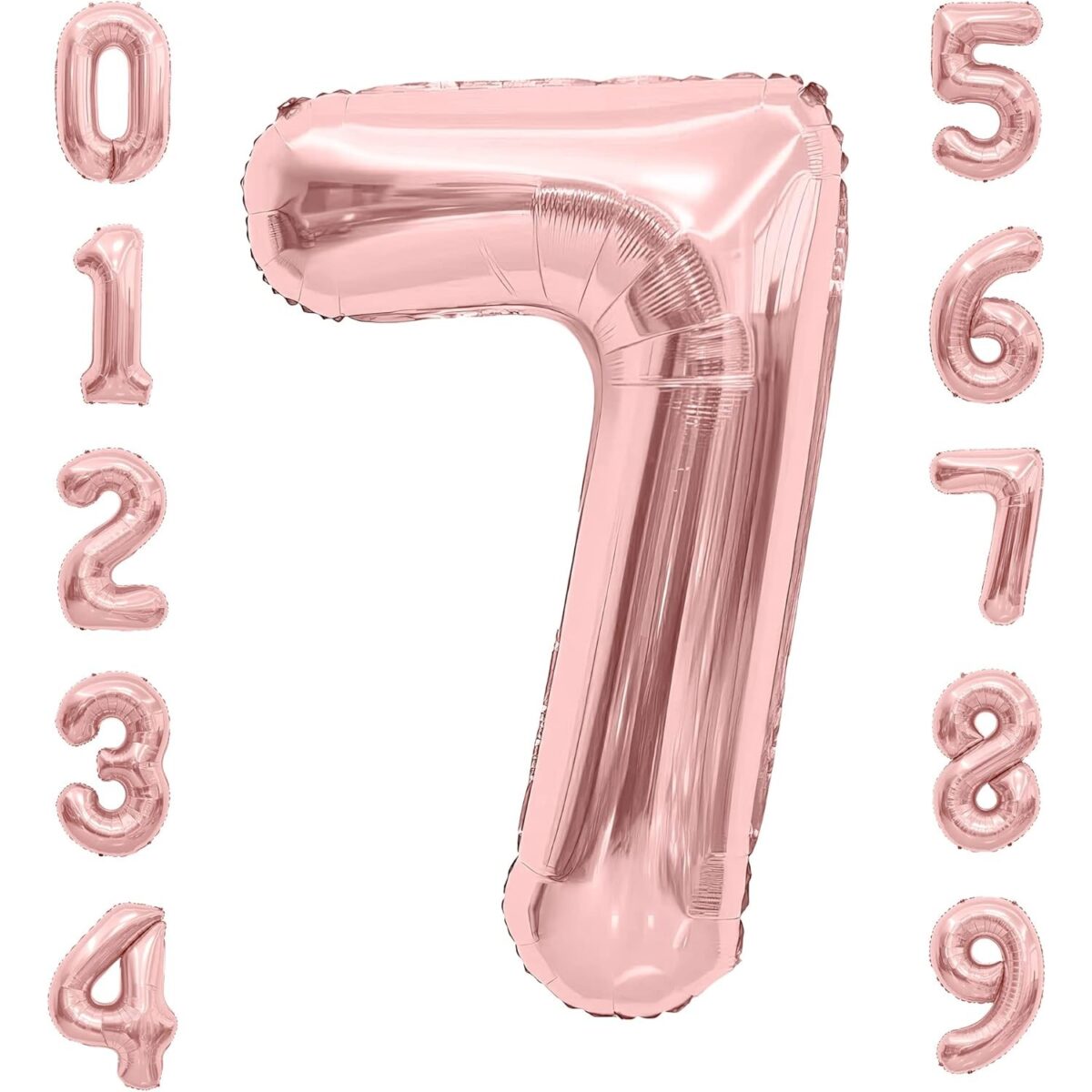 Balon din Folie Metalizata Embo, Figurina Cifra, Tema Aniversare 40 cm, Ambalaj Individual, Pai inclus, Umflare cu Aer sau Heliu, Rose Gold, Cifra 7 - imagine 4