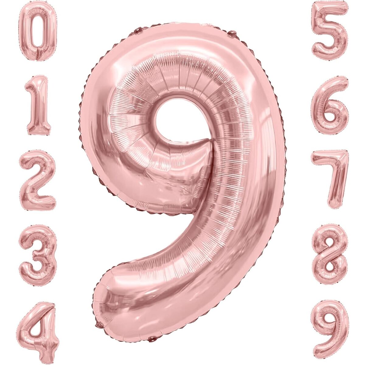 Balon din Folie Metalizata Embo, Figurina Cifra, Tema Aniversare 40 cm, Ambalaj Individual, Pai inclus, Umflare cu Aer sau Heliu, Rose Gold, Cifra 9 - imagine 4
