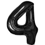 Balon din Folie Metalizata Embo, Figurina Cifra, Tema Aniversare 40 cm, Ambalaj Individual, Pai inclus, Umflare cu Aer sau Heliu, Negru, Cifra 4