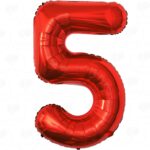 Balon din Folie Metalizata Embo, Figurina Cifra, Tema Aniversare 40 cm, Ambalaj Individual, Pai inclus, Umflare cu Aer sau Heliu, Rosu, Cifra 5
