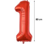 Balon din Folie Metalizata Embo, Figurina Cifra, Tema Aniversare 80 cm, Ambalaj Individual, Pai inclus, Umflare cu Aer sau Heliu, Rosu, Cifra 1 - imagine 2