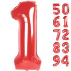Balon din Folie Metalizata Embo, Figurina Cifra, Tema Aniversare 80 cm, Ambalaj Individual, Pai inclus, Umflare cu Aer sau Heliu, Rosu, Cifra 1 - imagine 5