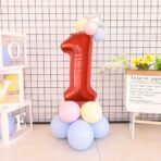 Balon din Folie Metalizata Embo, Figurina Cifra, Tema Aniversare 80 cm, Ambalaj Individual, Pai inclus, Umflare cu Aer sau Heliu, Rosu, Cifra 1 - imagine 6