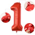 Balon din Folie Metalizata Embo, Figurina Cifra, Tema Aniversare 80 cm, Ambalaj Individual, Pai inclus, Umflare cu Aer sau Heliu, Rosu, Cifra 1 - imagine 8