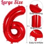 Balon din Folie Metalizata Embo, Figurina Cifra, Tema Aniversare 80 cm, Ambalaj Individual, Pai inclus, Umflare cu Aer sau Heliu, Rosu, Cifra 6 - imagine 2