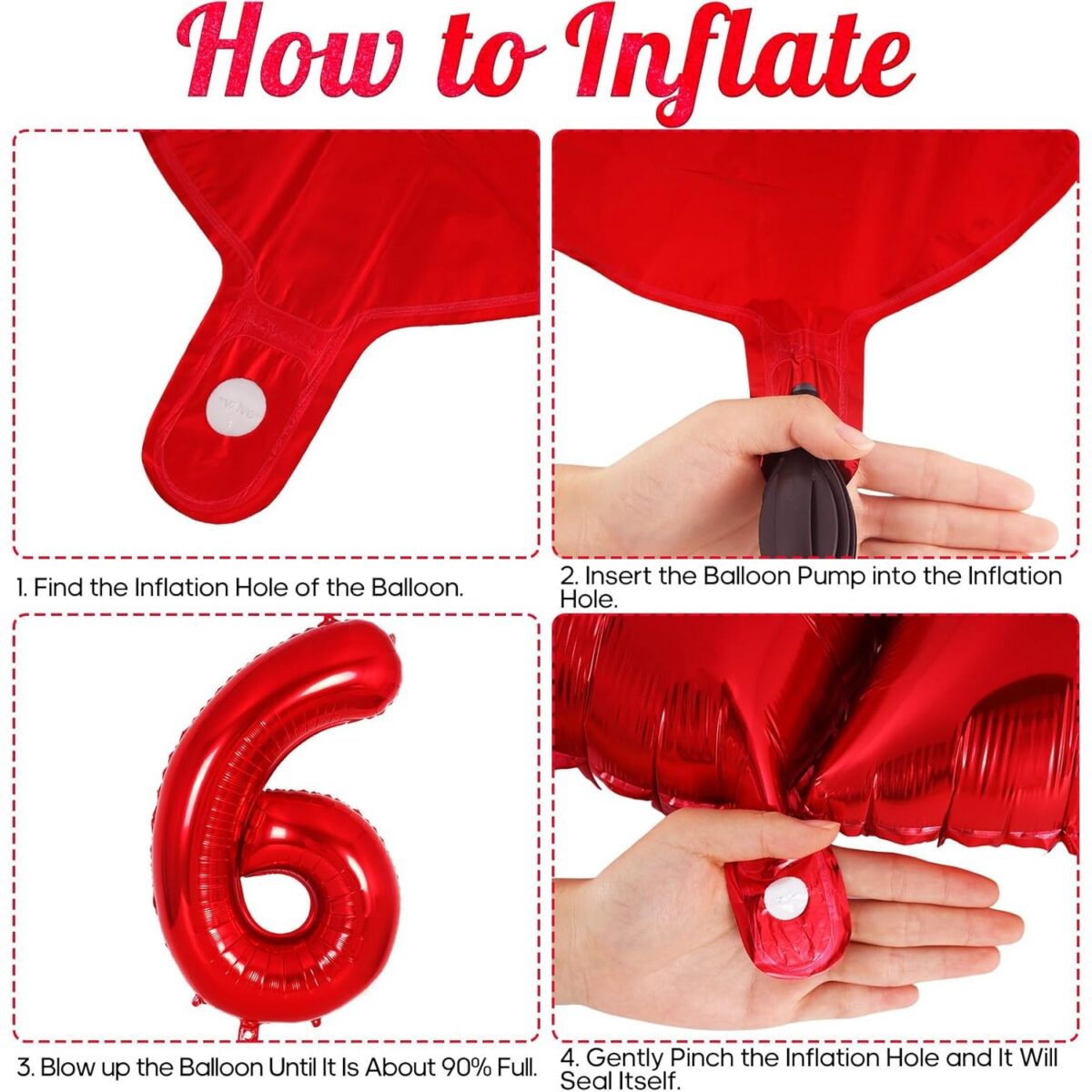 Balon din Folie Metalizata Embo, Figurina Cifra, Tema Aniversare 80 cm, Ambalaj Individual, Pai inclus, Umflare cu Aer sau Heliu, Rosu, Cifra 6 - imagine 3