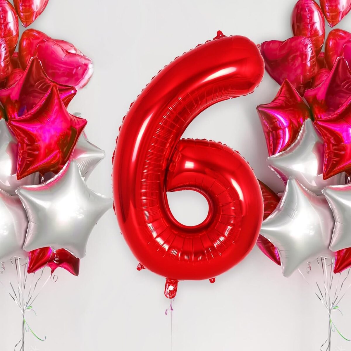 Balon din Folie Metalizata Embo, Figurina Cifra, Tema Aniversare 80 cm, Ambalaj Individual, Pai inclus, Umflare cu Aer sau Heliu, Rosu, Cifra 6 - imagine 7