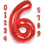 Balon din Folie Metalizata Embo, Figurina Cifra, Tema Aniversare 80 cm, Ambalaj Individual, Pai inclus, Umflare cu Aer sau Heliu, Rosu, Cifra 6 - imagine 8